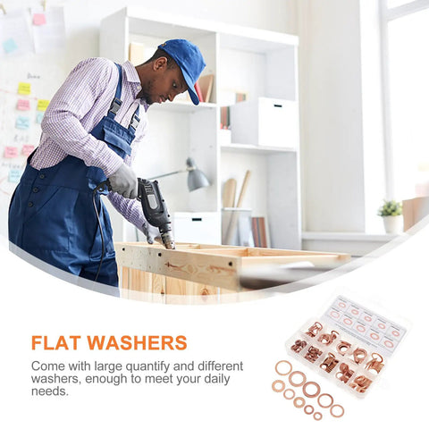 Heavy Duty Copper Sealing Washer Set, 200 Piece Assortment Kit For Industrial And Mechanical Applications With Excellent Heat Resistance And Oil Seal Performance Perfect For Electrical Connections And Household Appliance Fixes, assorted copper flat washers in case