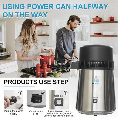 One Gallon Countertop Water Distiller In Stainless Steel With Food Grade PP Filter Nozzle For Super Low TDS, 110V 50 60Hz 750W in kitchen