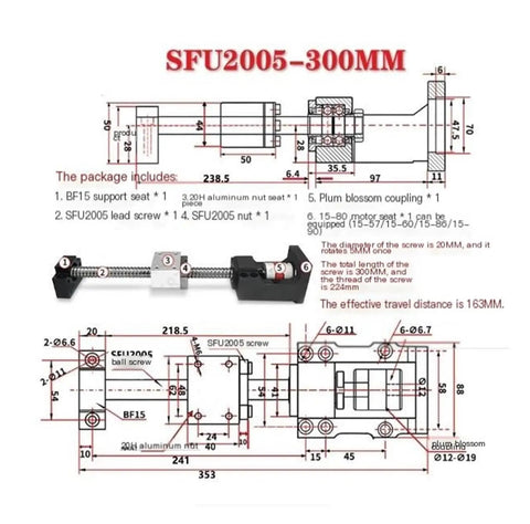 Low Backlash SFU2005 300mm Travel For CNC Machines, Slick Rolling Motion, Built Tough Bearing Steel Construction For Precision Linear Actuation And Steady, Reliable Motion drawing