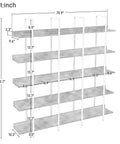 Diagram of Five Tier Industrial Bookcase With Black Metal Frame And Brown MDF Shelves, Space Saving Storage Organizer For Bedroom
