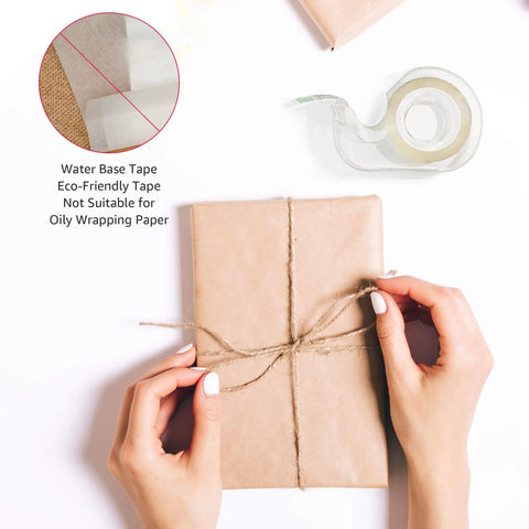 Double Sided Tape With Dispenser, 1/2 Inch Wide, Permanent Adhesive, 252 Inches Long, Translucent Roll, 3 Pack on wrapped gift.