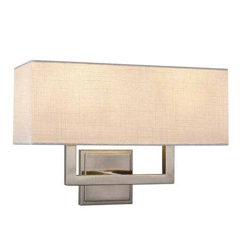 Haven 16 Inch 2 Light Totally Chic Modern Wall Sconce With White Fabric Shade, Mid Century Rectangular Silver Wall Light, Brushed Nickel Finish.