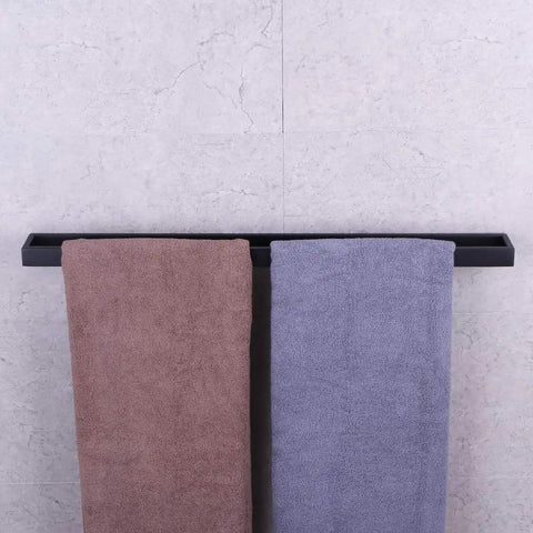 Matte Black 30 Inch Bathroom Towel Bar Made From SUS 304 Stainless Steel Wall Mount with two towels hanging