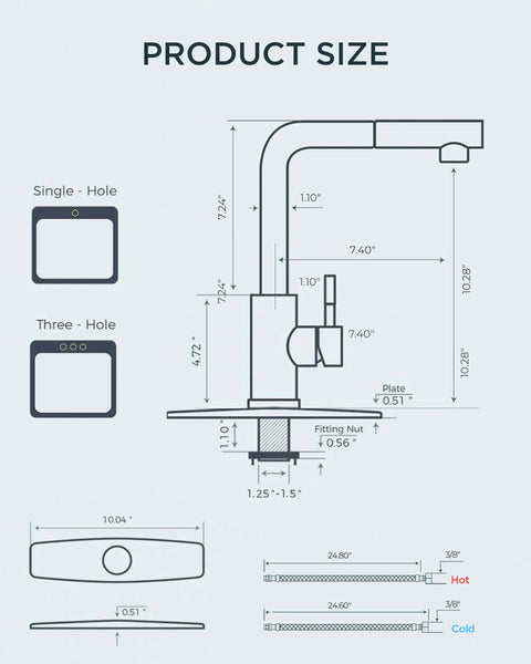 Technical diagram of Black Kitchen Faucet With Dope Pull Down Sprayer Stainless Steel Single Handle Bar Sink Faucet size details.