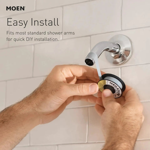 Hands installing Engage Magnetix Eco Performance Handheld Showerhead With Magnetic Docking System on shower arm.