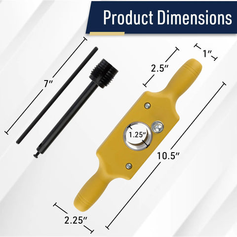 Pro Grade Tap And Die Set 1-1/4 Inch Wood Thread Kit dimensions with thread box and components