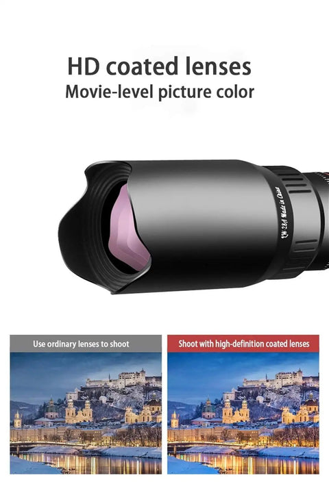 Dual Focus Low Light Monocular Telescope With Smartphone Tripod 22x Zoom Surround View System For Birdwatching Hiking Camping Showcasing HD coated lenses with two image comparisons