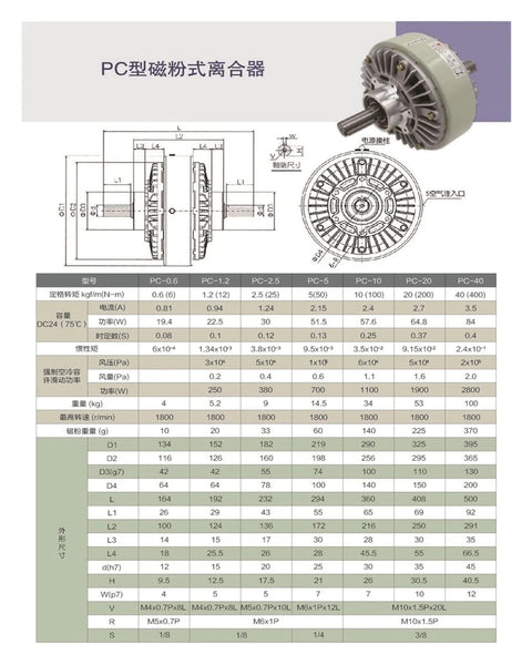 Amazon LVSEDTAL double-shaft magnetic powder clutch, gray metal housing, front view with engineering diagram.