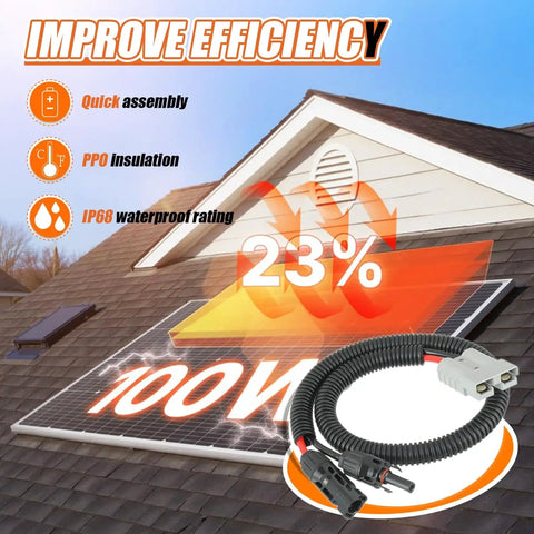 10 AWG Solar Panel Connector Cable For MC4 To 50A 600V Anderson Adapter with efficiency rating on rooftop solar panel