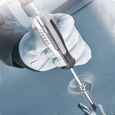 Dual Function Impact Driver And Screwdriver In One No 2 Cross Point Tip For JIS And Phillips shown in use, rotating shaft 12 degrees.