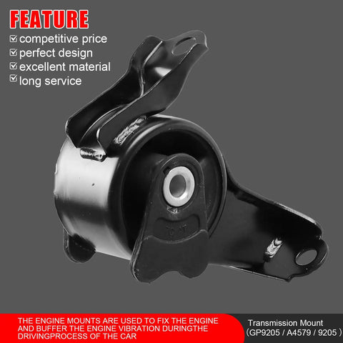 Heavy Duty Engine And Transmission Mount Set Fits Honda Element 2 Point 4 Liter Models showing close-up of resilient black transmission mount.