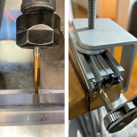 Quarter Inch Twenty UNC Spiral Point Threading Taps Set Of Ten Pro Grade High Speed Steel Titanium Coated Tapping Bits In Use