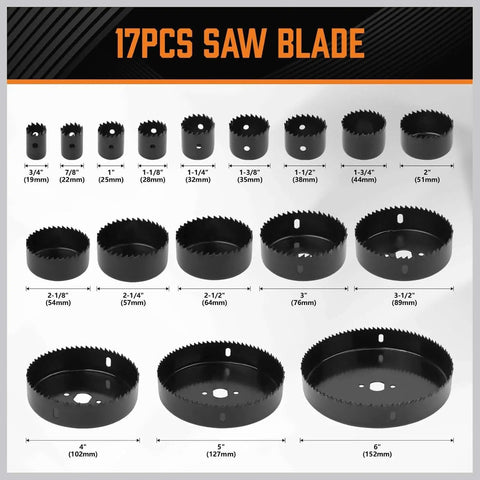HORUSDY 24-piece hole saw kit with blades, mandrels and drill bits for drywall, wood, plastic