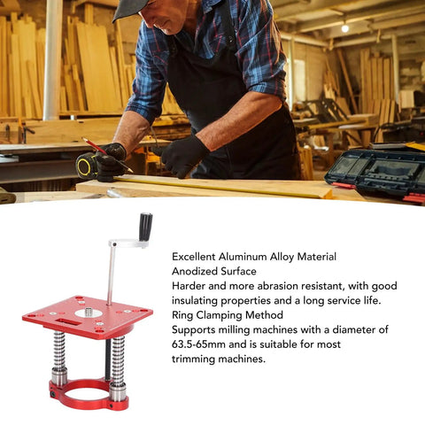 Router Table Lifting System For Precision CNC Milling And Engraving, Adjustable 65mm Aluminum Insert Plate, Ring Clamp, Anodized Surface, Sturdy DIY Woodworking And Engraving Setup on wood