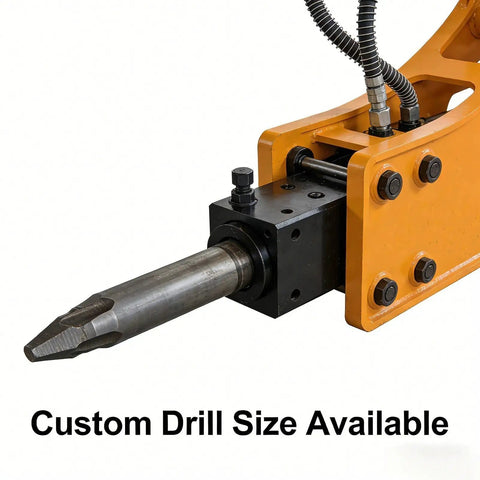 Heavy Duty Excavator Earth Auger Drive Unit With 2000Nm Hydraulic Power showing drill attachment compatible with various sizes.