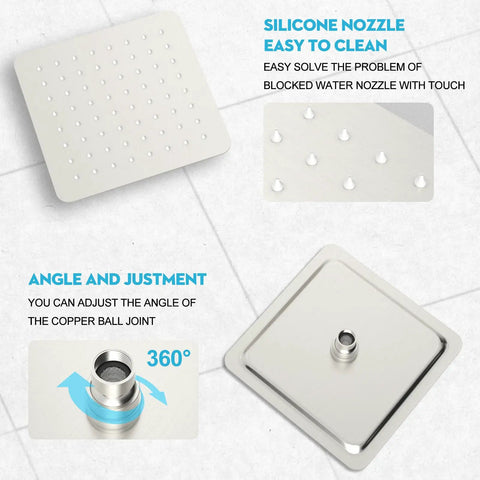 8 Inch Rainfall Shower Head Shower Faucet Set With 3 Way Valve And Brushed Nickel Trim No Fuss Easy Install Single Function Shower System For Modern Bathrooms featuring silicone nozzles and adjustable angle