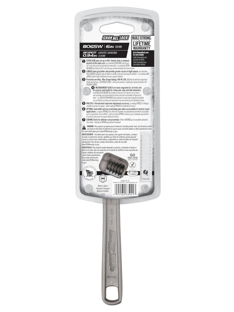 Six Inches Extra Slim Jaw Adjustable Wrench Engineered For Tight Shuts With Snag Free Clearance And Laser Engraved Scales on packaging.