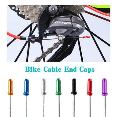 Colorful 100 Piece Bike Brake Cable End Caps Crimps Set For Road And Mountain Bikes assorted color caps including orange and blue.