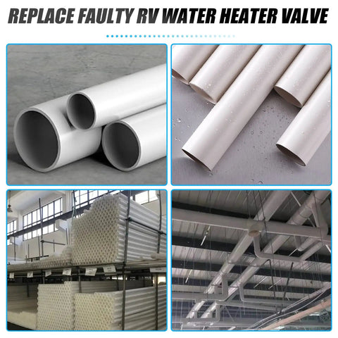 Various PVC pipes and installation areas due for repair to replace faulty RV water heater valve