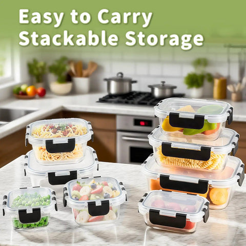 8 Pack Borosilicate Glass Food Storage Containers With Lids For Grab And Go Meal Prep And Lunches displayed in kitchen