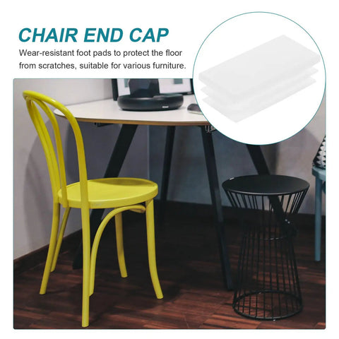 20 Pack White Plastic Square Tube Plugs For Chair And Table Legs End Caps next to yellow chair and black stool on wooden floor