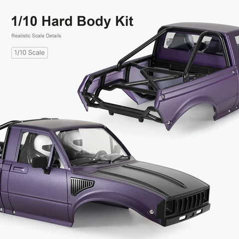 Purple hard body with interior and bed cage for 1/10 scale RC crawler, ABS, IR60-10; fits low center of gravity chassis