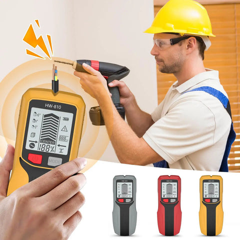 Professional Handheld Wall and Metal Detector Wall Scanner with LCD Screen in use by a worker detecting hidden structures.