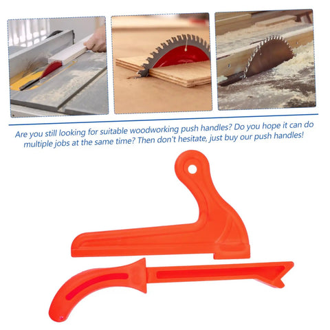 Heavy Duty Woodworking Push Blocks 2 Pack Table Saw Safety Sticks Non Slip Carpenter Push Tool with orange handles.
