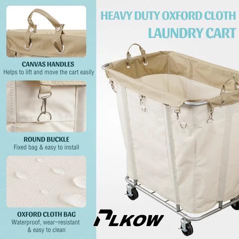 Super Heavy Duty Rolling Laundry Cart With All Terrain Wheels 320L Wheeled Hamper Basket Waterproof Reinforced Base Beige detailed features view