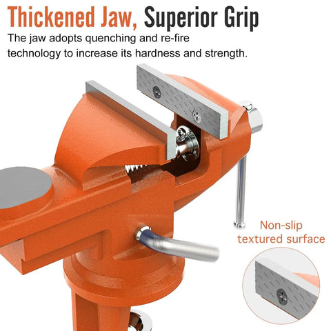 Beastly Table Vise With 3 Inch Jaw Opening And 360 Degree Swivel Base Bench Clamp for Any Workbench, thickened grip detail