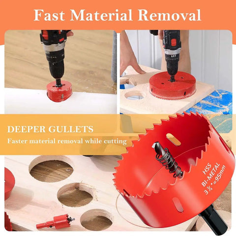Three And Three Quarters Inch Bi Metal Hole Saw Drill Bits Kit with Arbor and Pilot Bit cutting wood and PVC pipe