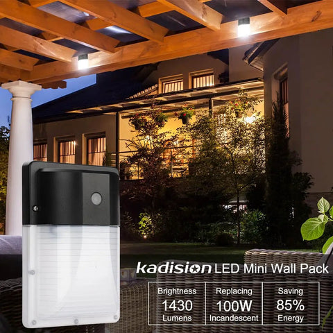 LED Mini Wall Pack With Dusk To Dawn Photocell, 13W 5000K 1430 lm Outdoor Security Light installed on house patio ceiling