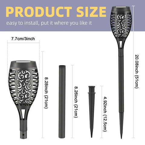 Dimensions of 8 Pack Solar Tiki Torch Lights With Realistic Flickering Flame For Outdoor Garden Decor Waterproof LED Pathway And Patio Yard Lights That Charge In Sun Weatherproof And Easy To Install