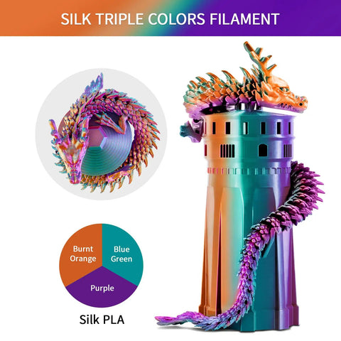 Tri Color Silk PLA Filament For 3d Printers, 1.75Mm Diameter Plus Or Minus Point Zero Three Tolerance, 1Kg Cardboard Spool, Purple And Blue Hues
