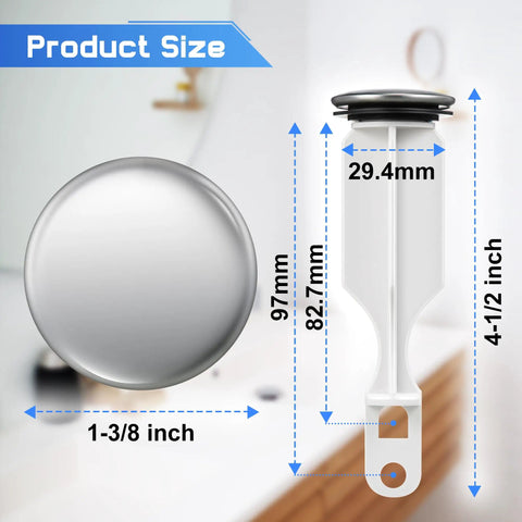 Heavy Duty Chrome Pop Up Sink Stoppers For Bathroom Vanities And Universal Drain Plug With Rubber Gasket Seal, 1-3/8 inch size.