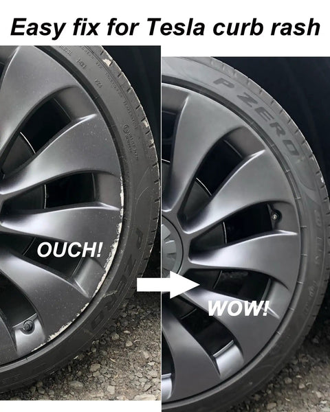 Gunpowder Gray Wheel Touch Up Paint Pen For Tesla Model Y And 3 S X Alloy Rims repair curb rash on dark gray wheel rim.