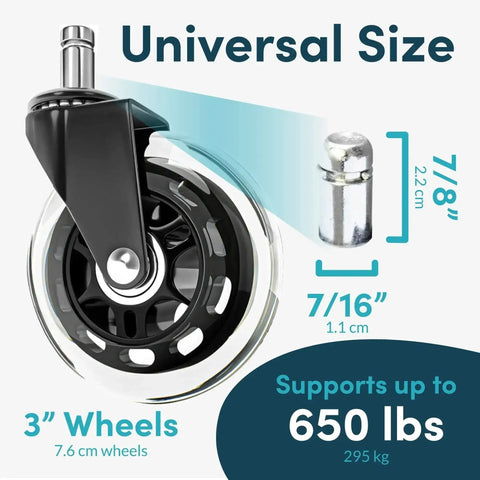 Three Inch Rubber Swivel Caster Set Of Five Heavy Duty Universal Furniture Glides with 3 inch wheels supporting up to 650 lbs.