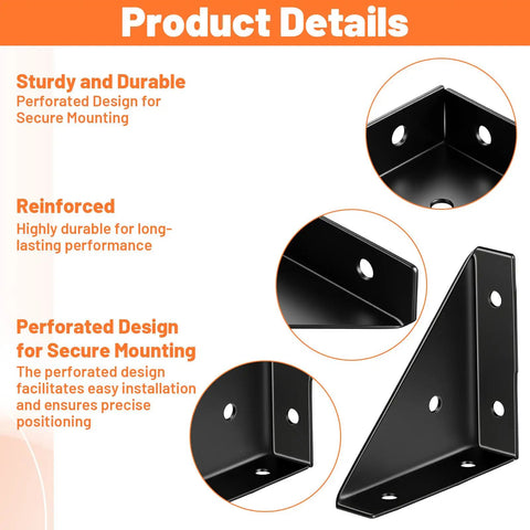 Four Pack Corner Brackets 66mm By 66mm Right Angle Shelf Braces Triangle Metal Corners For Wood Desk Edge 90 Degree Support