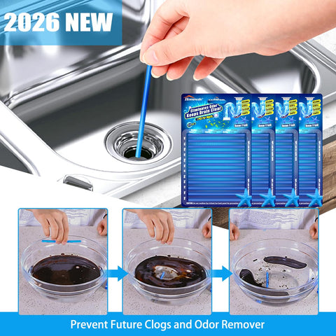Power Enzyme Drain Cleaner Sticks by the sink with a hand inserting a stick, demonstrating grease removal effectiveness.