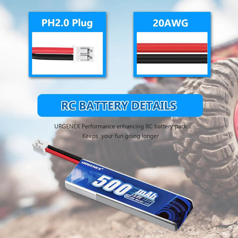 EMAX 1S 500mAh HV Lipo Battery 80C Continuous Discharge, 160C Burst with PH2.0 Plug on RC background