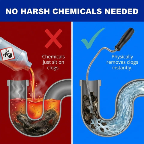 Wipe Out Stubborn Hair Clogs Fast With This Flexible Metal Drain Snake 10 Foot Auger showing clogs removed with no chemicals.