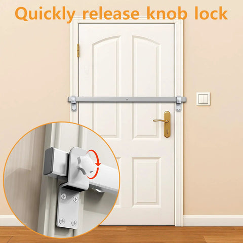 Tough As Nails 38 Inch Stainless Steel Interior Door Security Bar Fits 32 To 35 Inch Openings With Cushioned Pads mounted on a door.