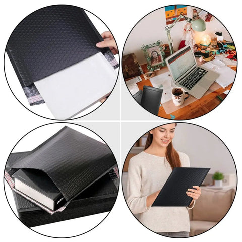 Five Pack Black Waterproof Bubble Mailers With Tear And Shake Resistant Envelope Bags For Shipping Jewelry Glass Art Photos