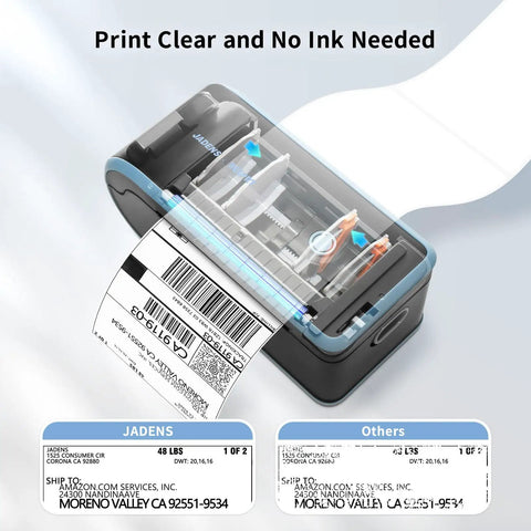 Bluetooth Thermal Label Printer With Built In Paper Bin Wireless Shipping Label Printer showing label printing, top view