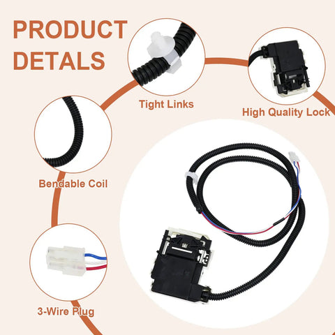 Washer Lid Lock Latch Assembly Replacement For Whirlpool And Maytag Works With MVW4505MW0 MVW4505MW1 MVW4505MW2 MVW5035MW1 MVW5035MW2 MVW5430MW1 MVW5430MW2 MVW5430PBK0 MVW5430PBK1 MVW5435PBK0, black 3-wire connector