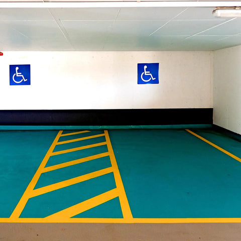 9 Roll Floor Marking Tapes Pack, 2 Inch Wide by 100 Feet Yellow Durable Non Abrasive PVC Safety Tape for Social Distancing highlighted in a parking area