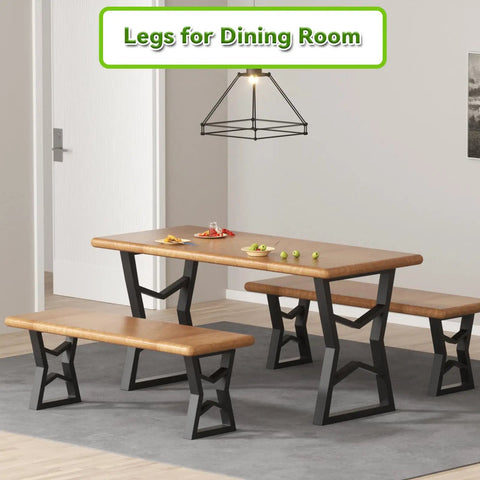 Dining room with table and benches using Black Metal Table Legs Set 28 Inch High By 24 Inch Wide, Two Tier DIY Desk Support.