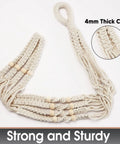 Extra Long 43 Inch Macrame Planter Hanger For 12 Inch Pots With Swag Hook Large Indoor Plant Display No Tassel Cotton Rope Beige XL No Pot Or Plant Included Sturdy 4mm Cord lying flat with beaded design.