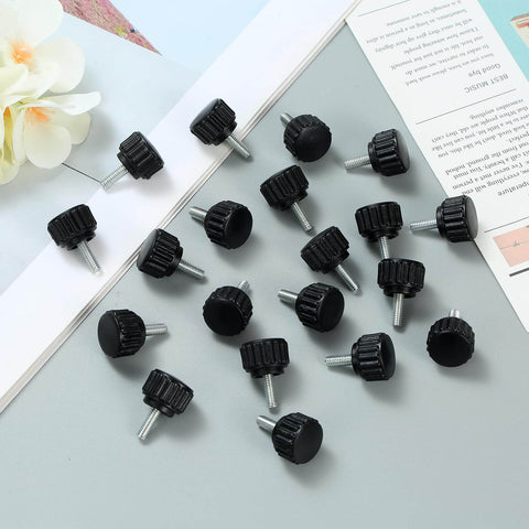 20 Pack M4 By 10mm Knurled Thumbscrews For VESA Mounts And Monitors displayed on desk