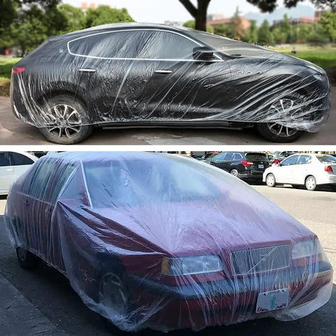 4-Pack Universal Car Cover Rain Dust Protection With Elastic Hem Lightweight Clear Plastic Covers For Garage Outdoor Use